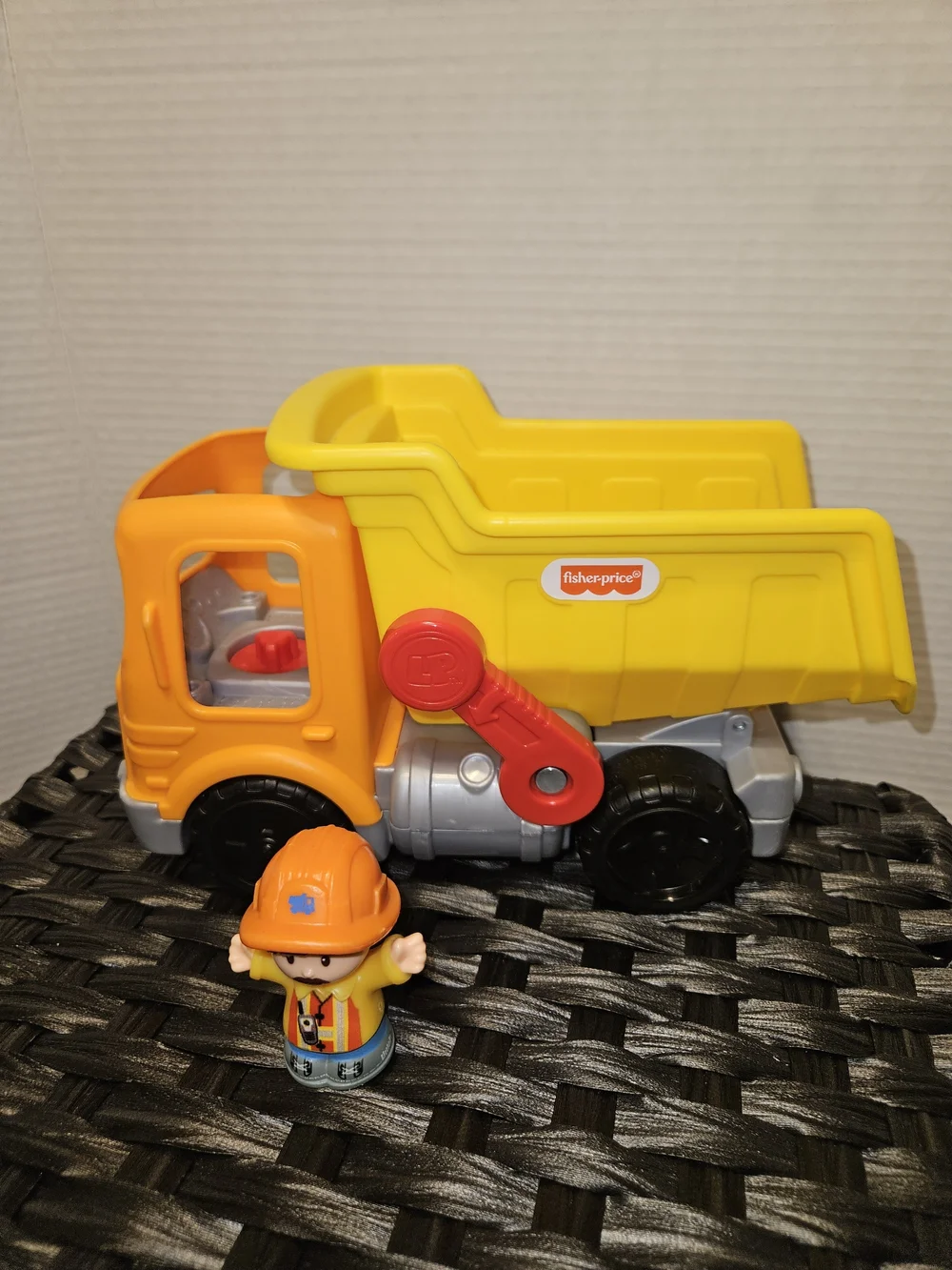 Bright Yellow & Orange Kids Dump Truck Toy with Removable Figurine